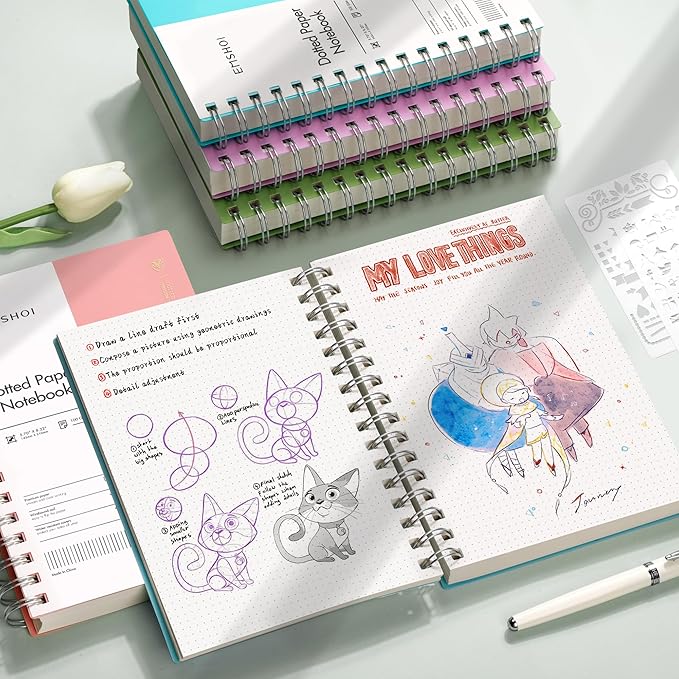 EMSHOI A5 Spiral Notebook Bullet Dotted journal, Small 5.7" X 8.22", 300 - Image 6