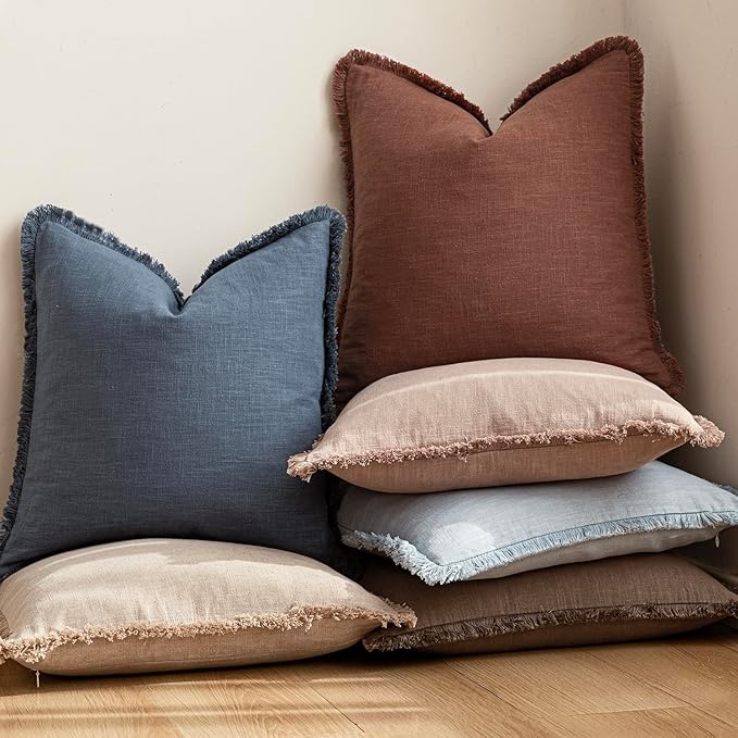 Foindtower Set of 2 Decorative Linen Fringe Lumbar Throw Pillow Covers Boho - Image 6