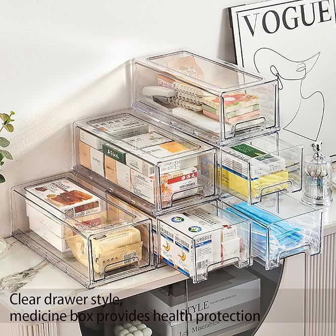Sgoostood 6 Pack Stackable Organizer Drawers, Transparent Drawer in Home - Image 4