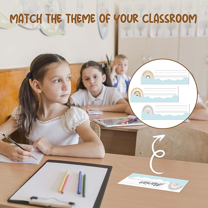 Name Tags for Classroom Cubbies, 30 Boho Rainbow Name Plates for Desks - Image 5