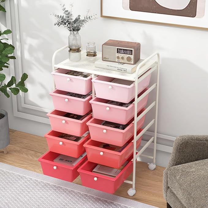 HAPPYGRILL 10-Drawer Rolling Storage Cart, Storage Organizer Cart - Image 2