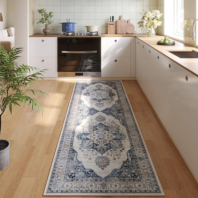 Rugcomf Vintage Medallion Kitchen Rugs Non Slip Washable 2'7"x8' by Rugcomf
