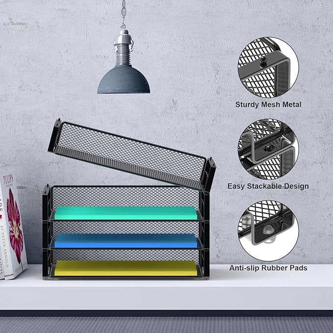 Samstar 4 Pack Stackable Letter Paper Tray, Desk File Organizer Paper Sorter - Image 5