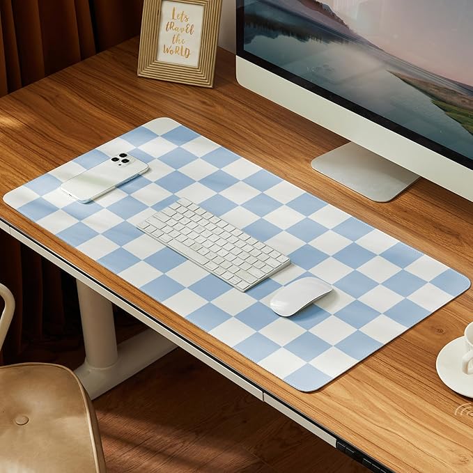 Ohocut Checkered Desk Mat, 31.5" x 15.7" Large Cute Sky Blue Aesthetic Retro by Ohocut