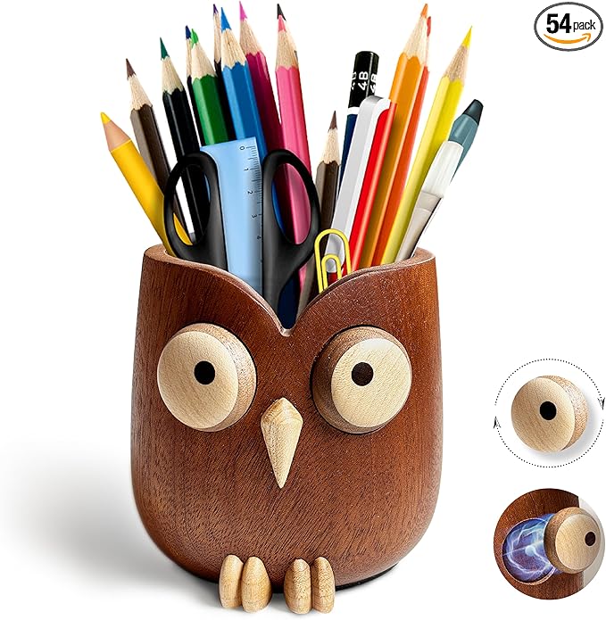 WODTILIFE Cute Owl Pen Holder for desk, funny wooden pencil holder by Unknown