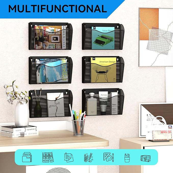 GDINDINFAN Single Pocket Wall File Holder, Mesh Hanging File Folder Paper - Image 6