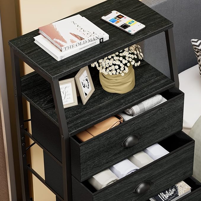 Furnulem Black Dresser with 5 Drawers, Vertical Storage Tower Fabric Dresser - Image 4