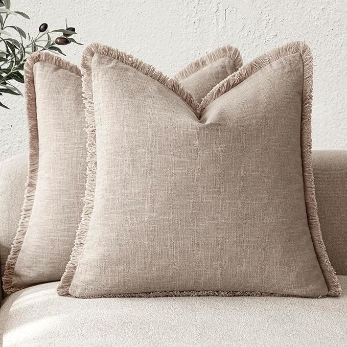 Foindtower Set of 2 Decorative Linen Fringe Throw Pillow Covers Farmhouse by Foindtower