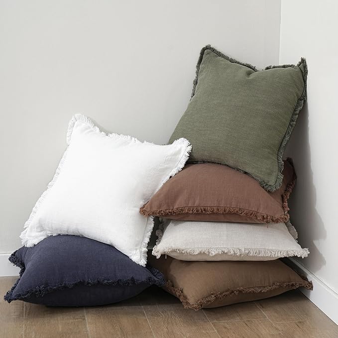 Foindtower Set of 2 Decorative Linen Fringe Throw Pillow Covers Cozy Farmhouse - Image 6