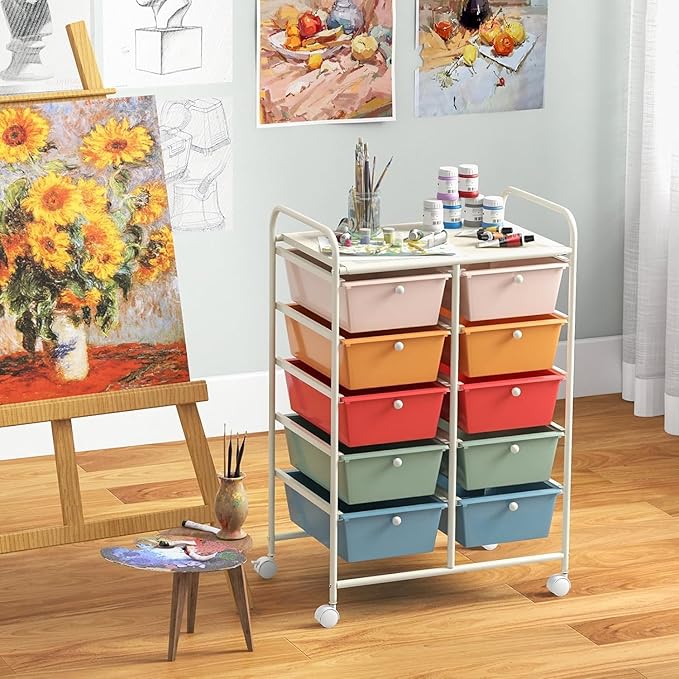 LDAILY 10 Drawer Rolling Cart, Storage Cart Organizer on Wheels, Drawer Cart - Image 7