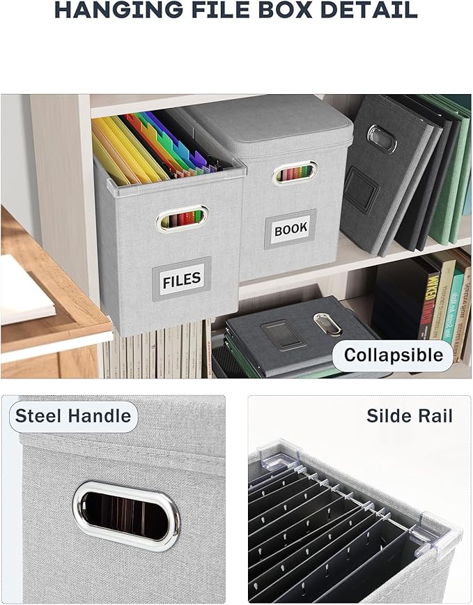 Oterri File Organizer Box with Lid, Hanging Filing File Box with Mesh Pocket - Image 5