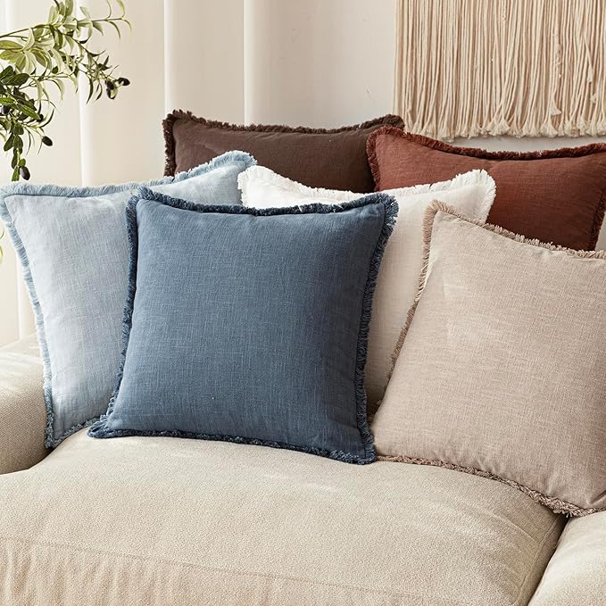 Foindtower Set of 2 Decorative Linen Fringe Throw Pillow Covers Cozy Farmhouse - Image 7