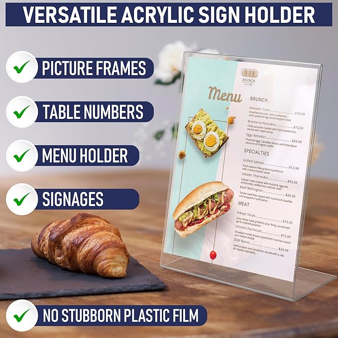 Acrylic Sign Holder 8.5 x 11, Slant Back Display Stand, A-Frame Flyer Display - Image 6