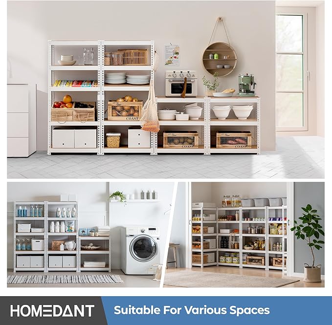 HOMEDANT 5 Tier Laminated White Boltless Metal Shelving Unit Adjustable Garage - Image 8