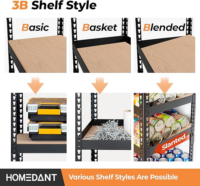 HOMEDANT 5 Tier Storage Shelves Adjustable Laminated Boltless Garage Metal - Image 4