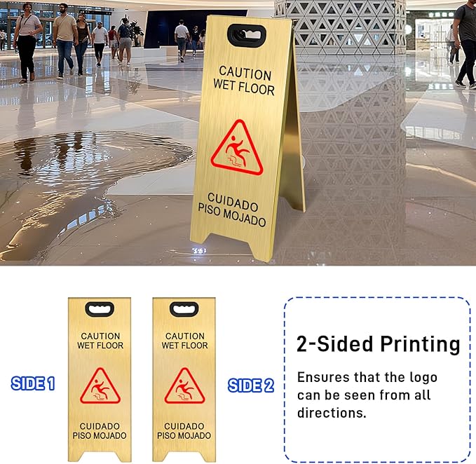 Kerty 4 Pack Stainless Steel Wet Floor Sign, 24 Inch Caution Wet Floor Sign - Image 5