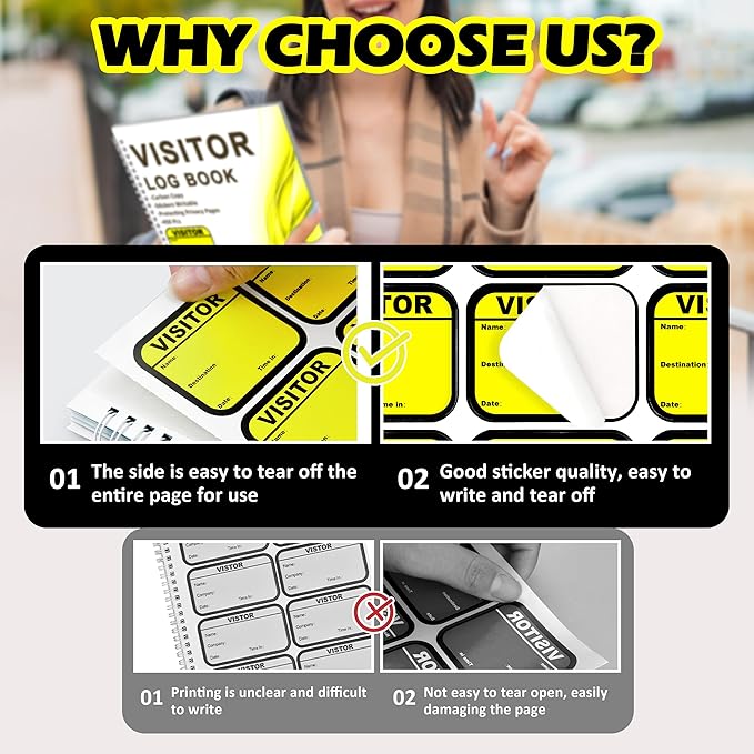 1 Pack Visitor Badges with Carbon Copy Visitor Stickers Letter Size Visitor Log - Image 3