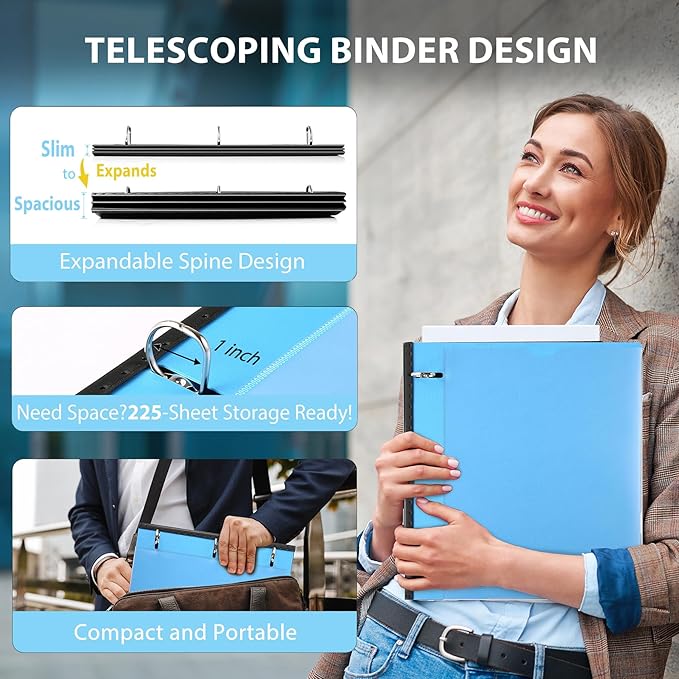 WOT I 4-Pack Telescoping 3 Ring Binder 1 Inch, Expandable Flexible Binder - Image 2