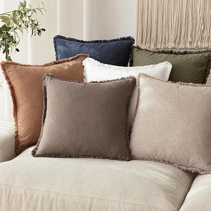 Foindtower Set of 2 Decorative Linen Fringe Throw Pillow Covers Farmhouse - Image 7