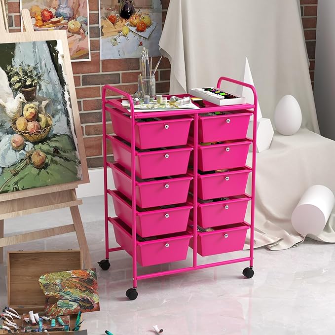 LDAILY 10 Drawer Rolling Cart, Storage Cart Organizer on Wheels, Drawer Cart - Image 9