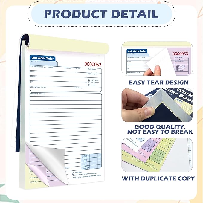 150 Sets Job Work Order Form Book 3 Part Carbonless Work Order Invoice Book 5.5 - Image 3