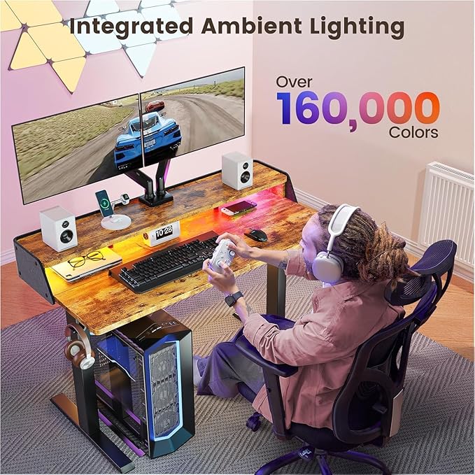 ErGear Standing Desk with LED Strip, 55″ x 28″ Electric Height Adjustable RGB - Image 4