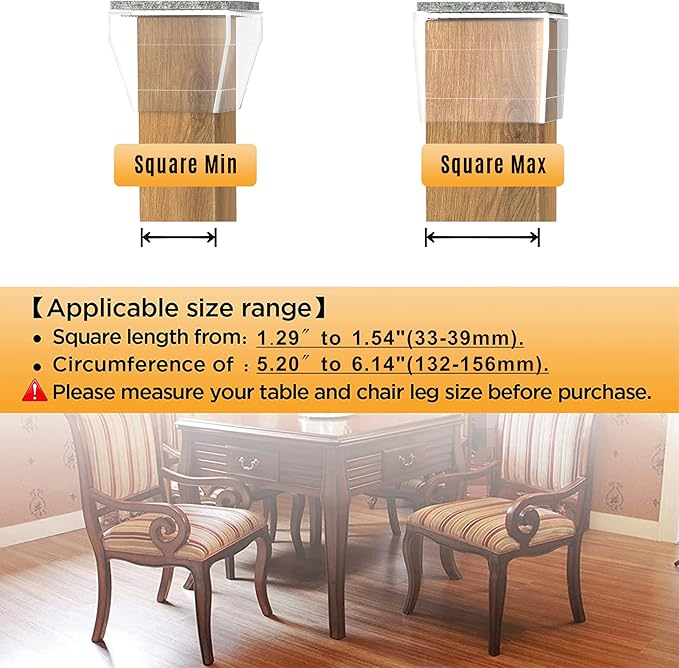 Square Chair Leg Protectors for Hardwood Floors, 1.26-1.57" - Image 2