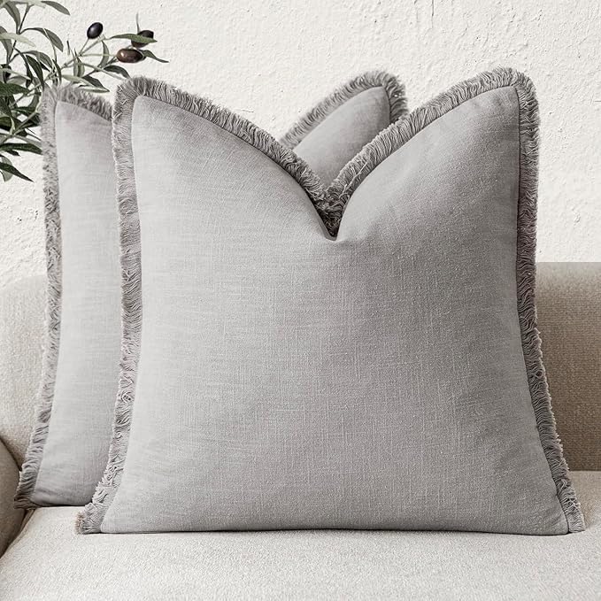 Foindtower Set of 2 Decorative Linen Fringe Throw Pillow Covers Cozy Boho by Foindtower