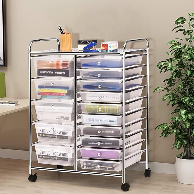 HAPPYGRILL 15-Drawer Rolling Cart, Storage Carts - Image 2