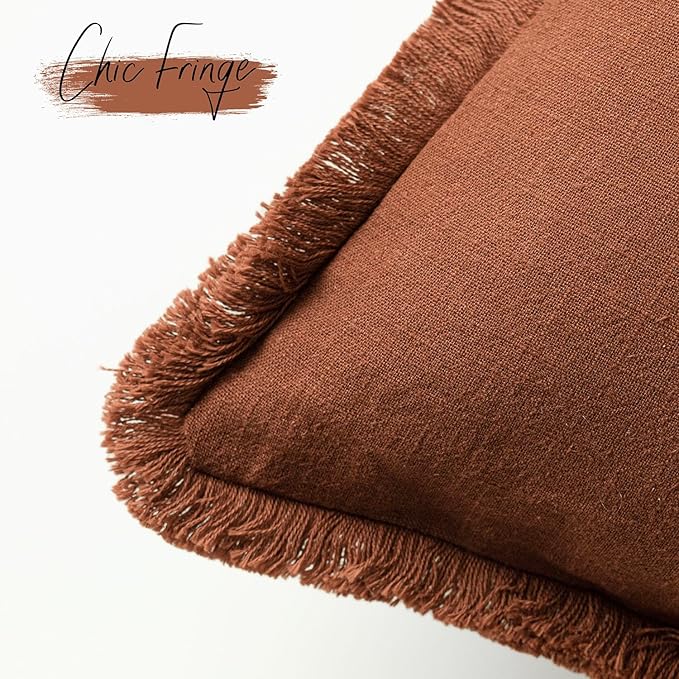 Foindtower Set of 2 Decorative Linen Fringe Throw Pillow Covers Boho Farmhouse - Image 3
