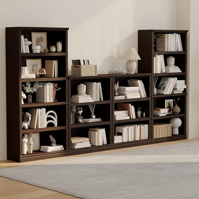 blini 5-Shelf Tall Bookcase Wooden Bookshelves 33in Wide Floor Standing Display - Image 5