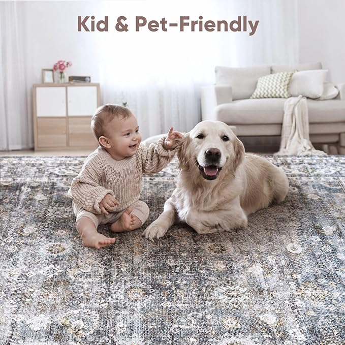 Rugcomf Area Rug 5x7 Washable Rug Boho Soft Non-Slip Non-Shedding Faux Wool - Image 6
