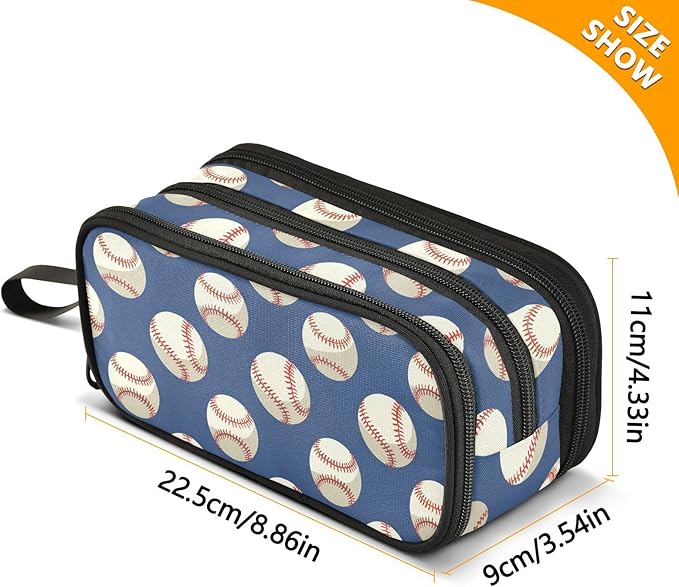 BOENLE Baseballs Ball Blue Pencil Case Box Boys Girls Large Pencil Pouch - Image 4