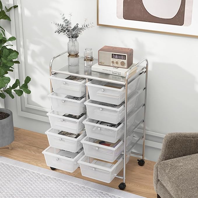 HAPPYGRILL 10-Drawer Rolling Storage Cart, Storage Organizer Cart - Image 5
