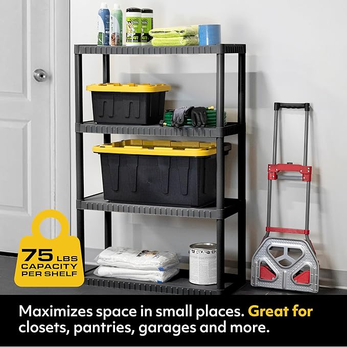 CENTREX CX 4-Tier Plastic Storage Shelving Unit, Medium Duty, 75lbs Per Shelf - Image 3