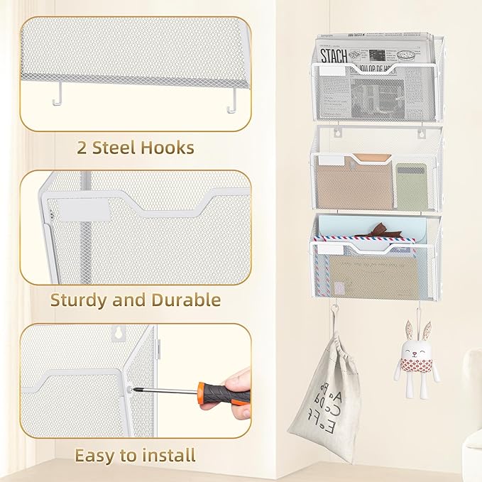 Docnest 6 Pack Hanging Wall File Holders, Mesh Wall Letter File Holder - Image 4
