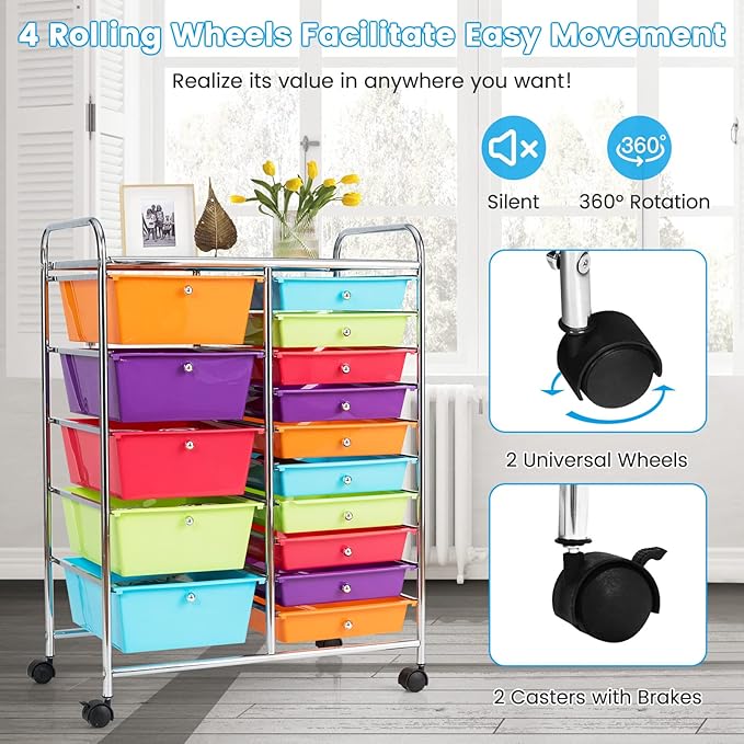GLACER 15 Drawers Rolling Cart, Storage Cart - Image 4