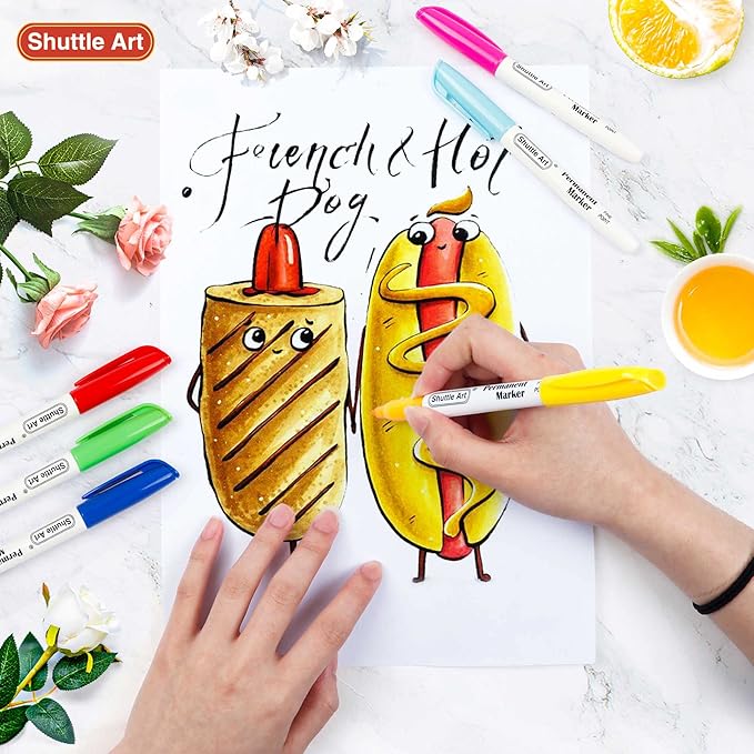 Shuttle Art 60 Colors Permanent Markers, Fine Point, Works on Plastic, Metal - Image 5