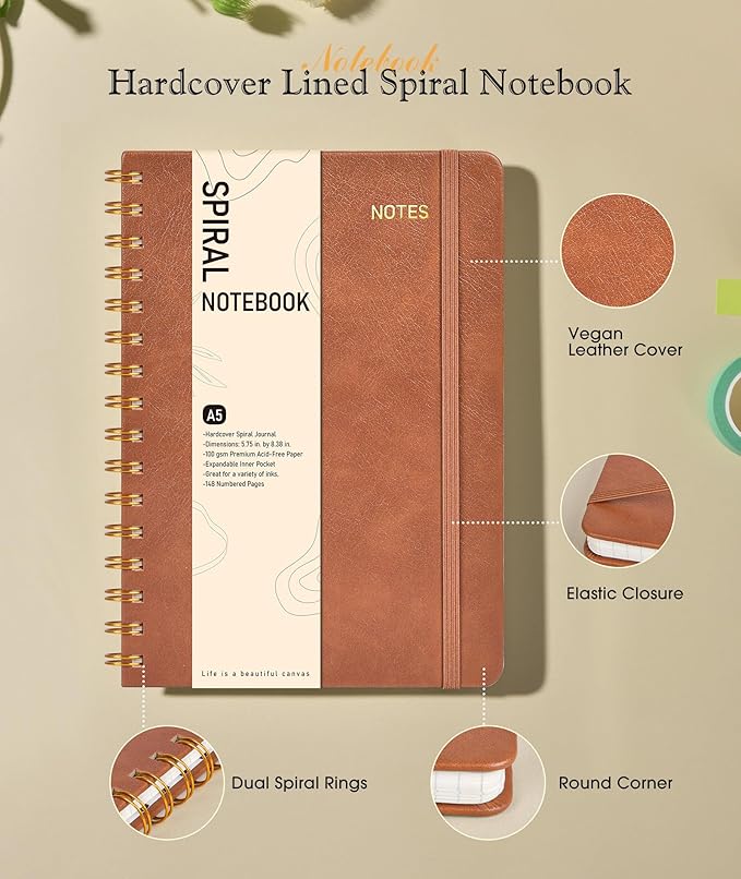 Graph Spiral Journal Notebook, A5 Hardcover Spiral Journals - Image 2