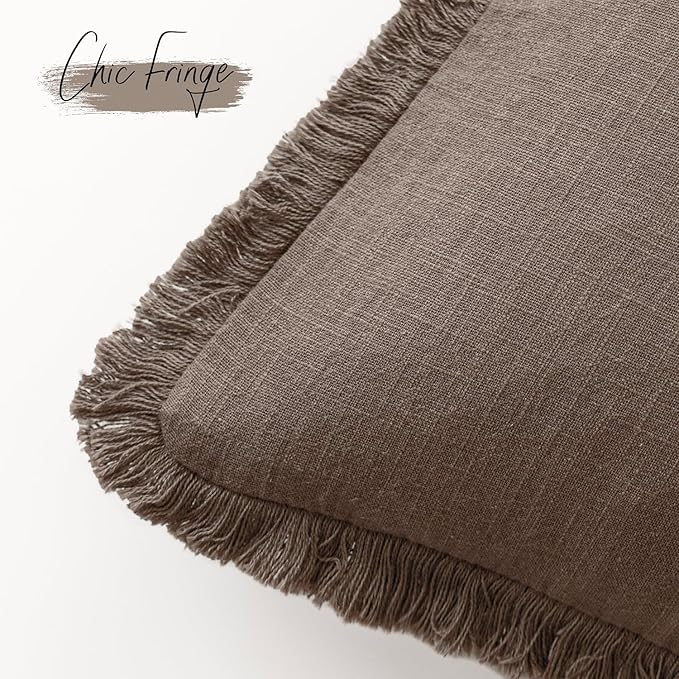 Foindtower Set of 2 Decorative Linen Fringe Lumbar Throw Pillow Covers Boho - Image 3