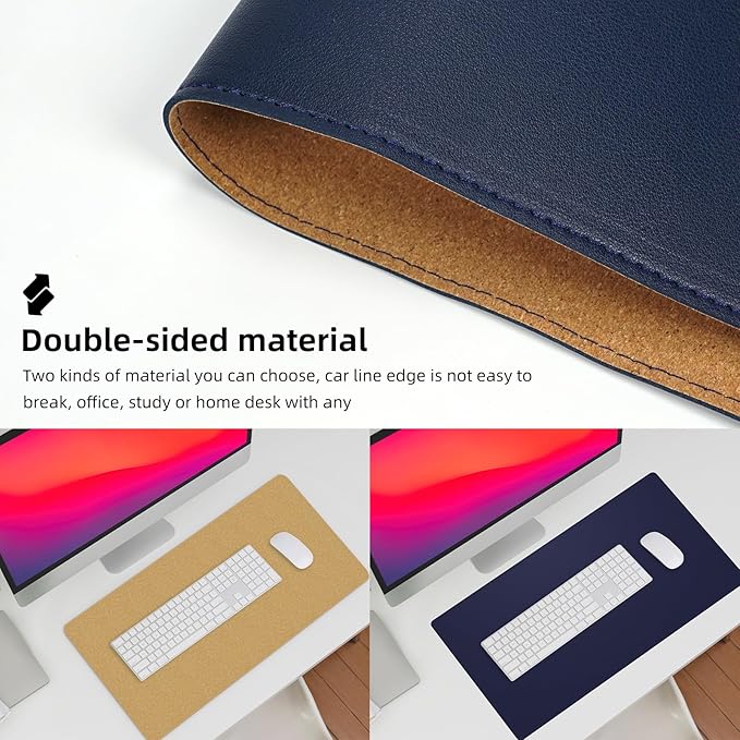 AFIING Dual-Sided Desk Pad, Natural Cork & PU Leather Large Mouse mats - Image 3
