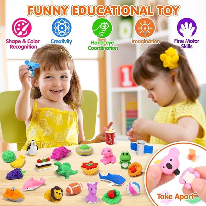 40 Pcs Animal Erasers Desk Pet for Kids 3D Puzzle Pencil Eraser Treasure Box - Image 4