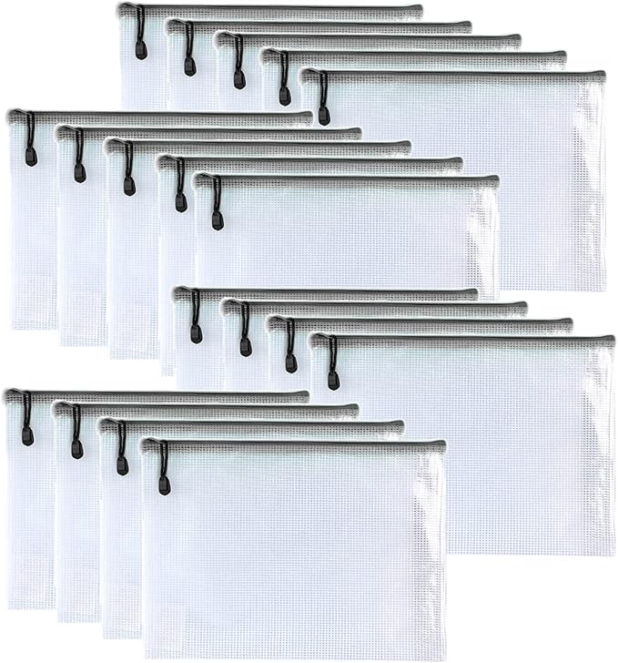 Oaimyy-18 Pcs, Large Mesh Zipper Pouch Document Folders Bag Plastic Zip File by Oaimyy