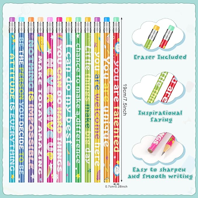 60 Pcs Motivational Pencils Bulk, Rainbow Inspirational School Pencils - Image 3