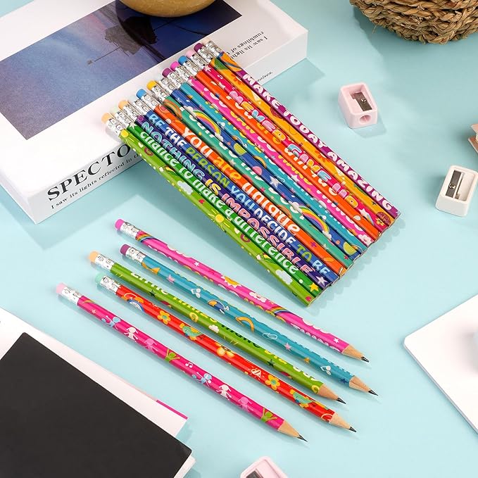 200 Pcs Motivational Pencils Bulk, Rainbow Inspirational School Pencils - Image 4