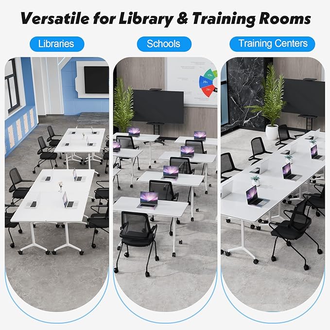 Goakwwuz Conference Room Tables Folding Conference Table Modular White Training - Image 7