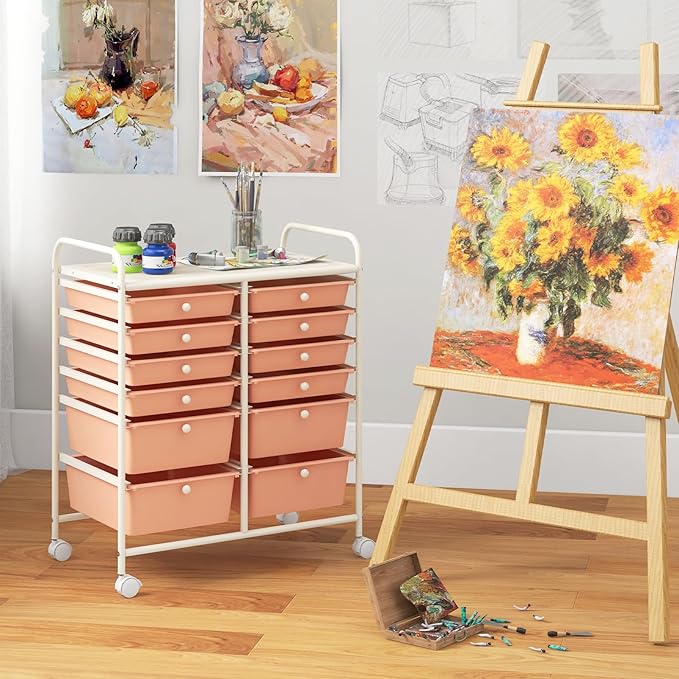 LDAILY 12 Drawer Rolling Storage Cart, Craft Cart Organizer on Wheels w/Metal - Image 2