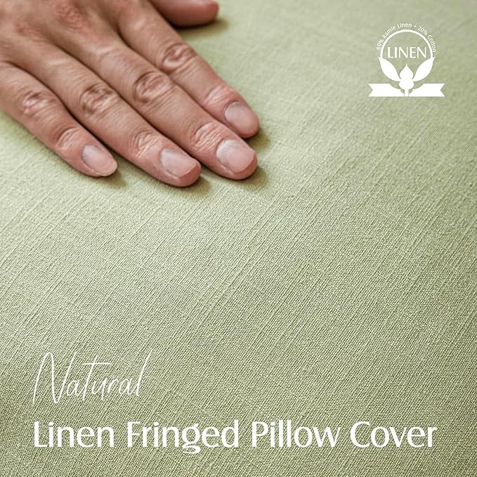 Foindtower Set of 2 Decorative Linen Fringe Lumbar Throw Pillow Covers - Image 2