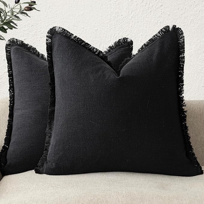Foindtower Set of 2 Decorative Linen Fringe Throw Pillow Covers Cozy Farmhouse by Foindtower