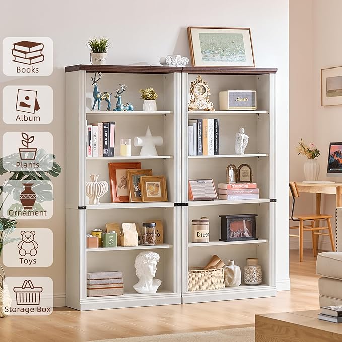 RWYHG 70" White Tall Bookshelf Set of 3, 5-Tier Thick Wooden Book Shelf - Image 4